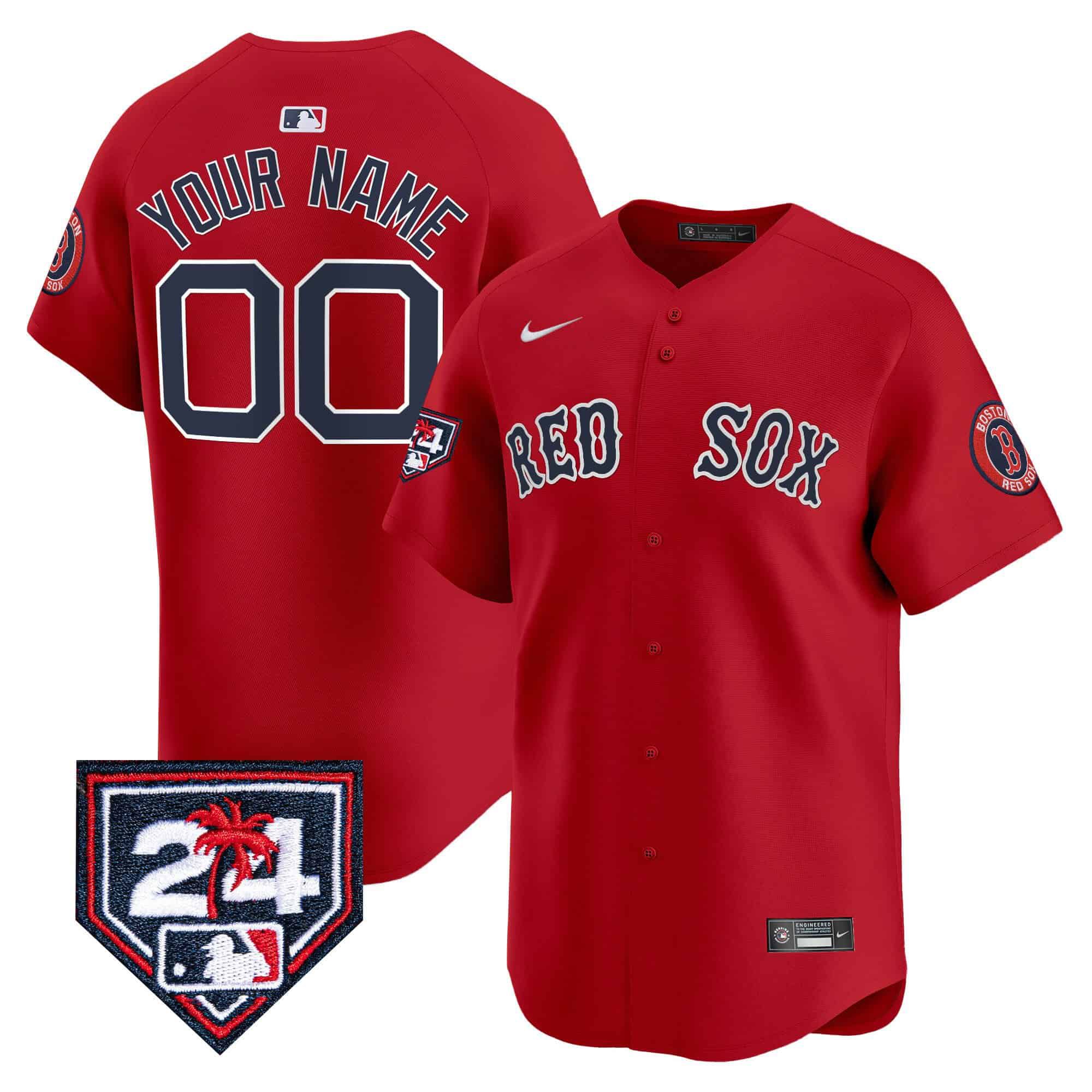 Men Boston Red Sox Red Nike 2024 Spring Training Patch Vapor Premier Limited Custom MLB Jersey->customized mlb jersey->Custom Jersey